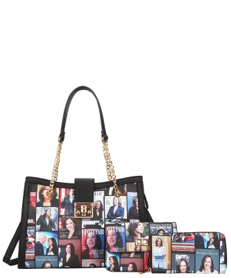 Kamala Harris 3in1 Chain Tote Crossbody Wallet Set HA-8691S BLACK